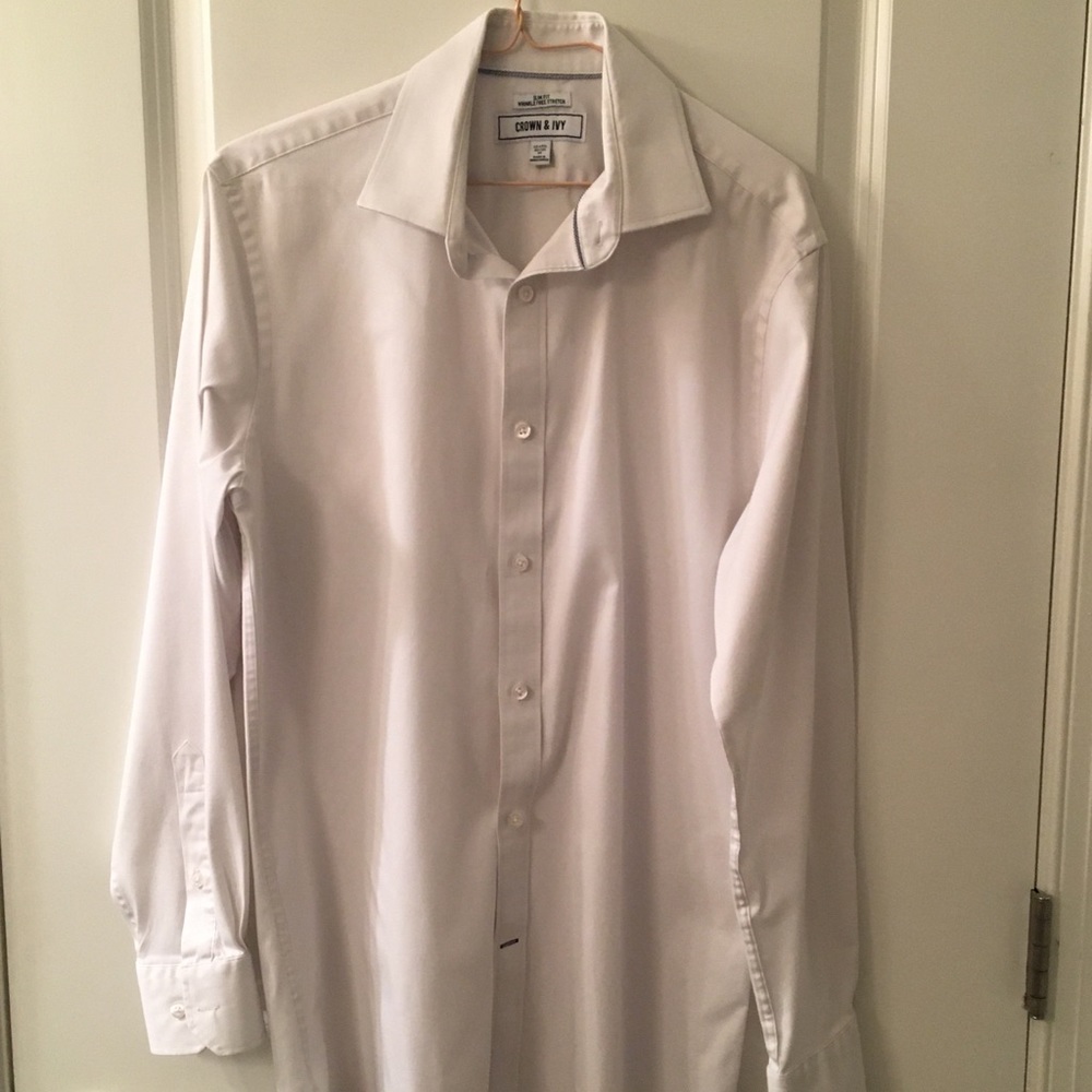 Crown & ivy plain solid white dress shirt slim fit medium